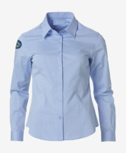 Afbeelding MBCN blouse dames met logo op linkerarm blauw