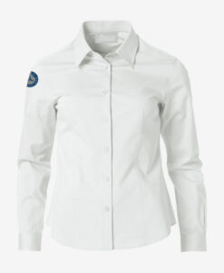 Afbeelding MBCN blouse dames met logo op linkerarm wit